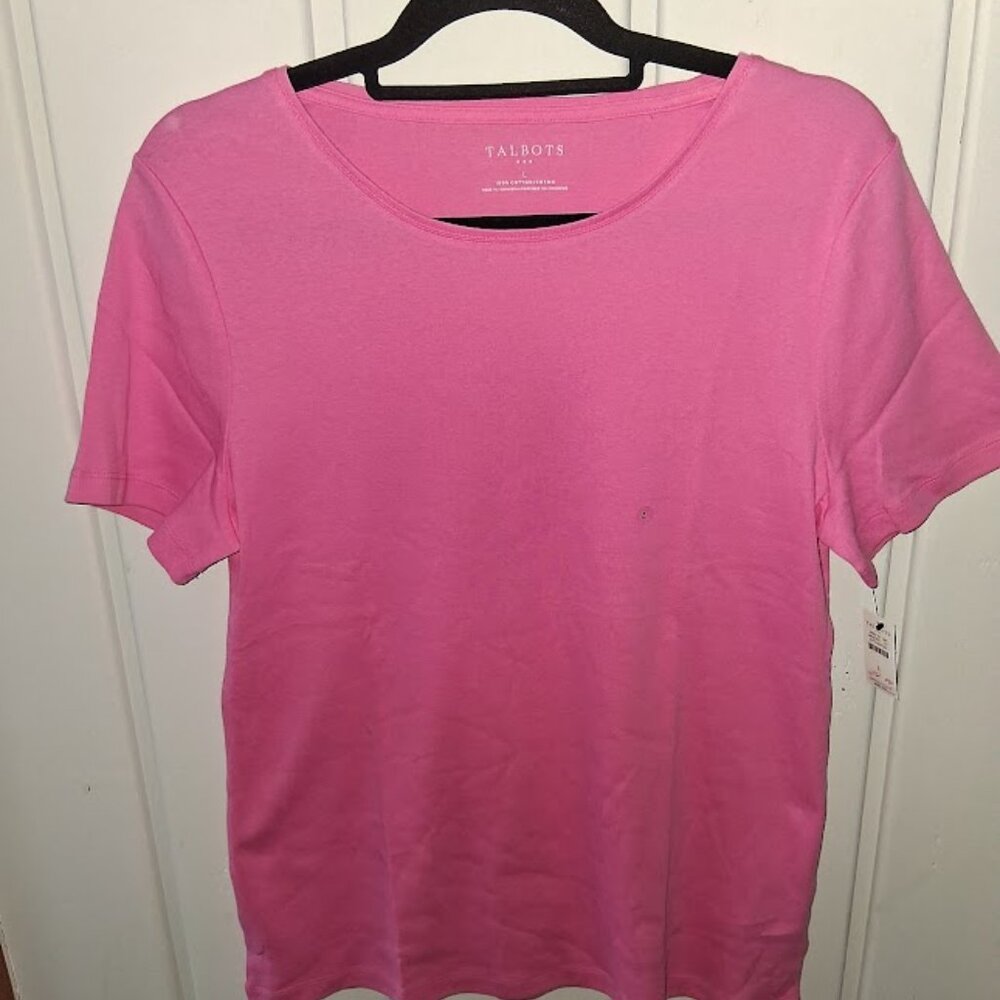 Talbots Round Neck Cotton Short Sleeve Tee Shirt NWT Asst Szs Bright Pink
